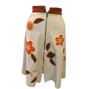 Vtg 60s Felt Handmade Appliqué Patchwork Brown Circle Skirt XS Poetcore Academia